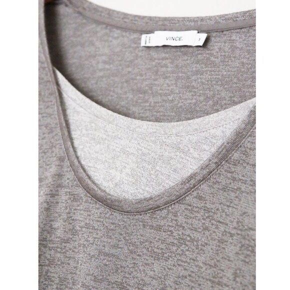 Vince Layered Two Tone Long Sleeve Tee Top M Round Neckline Curve Hem Sleek Slim - Picture 11 of 15